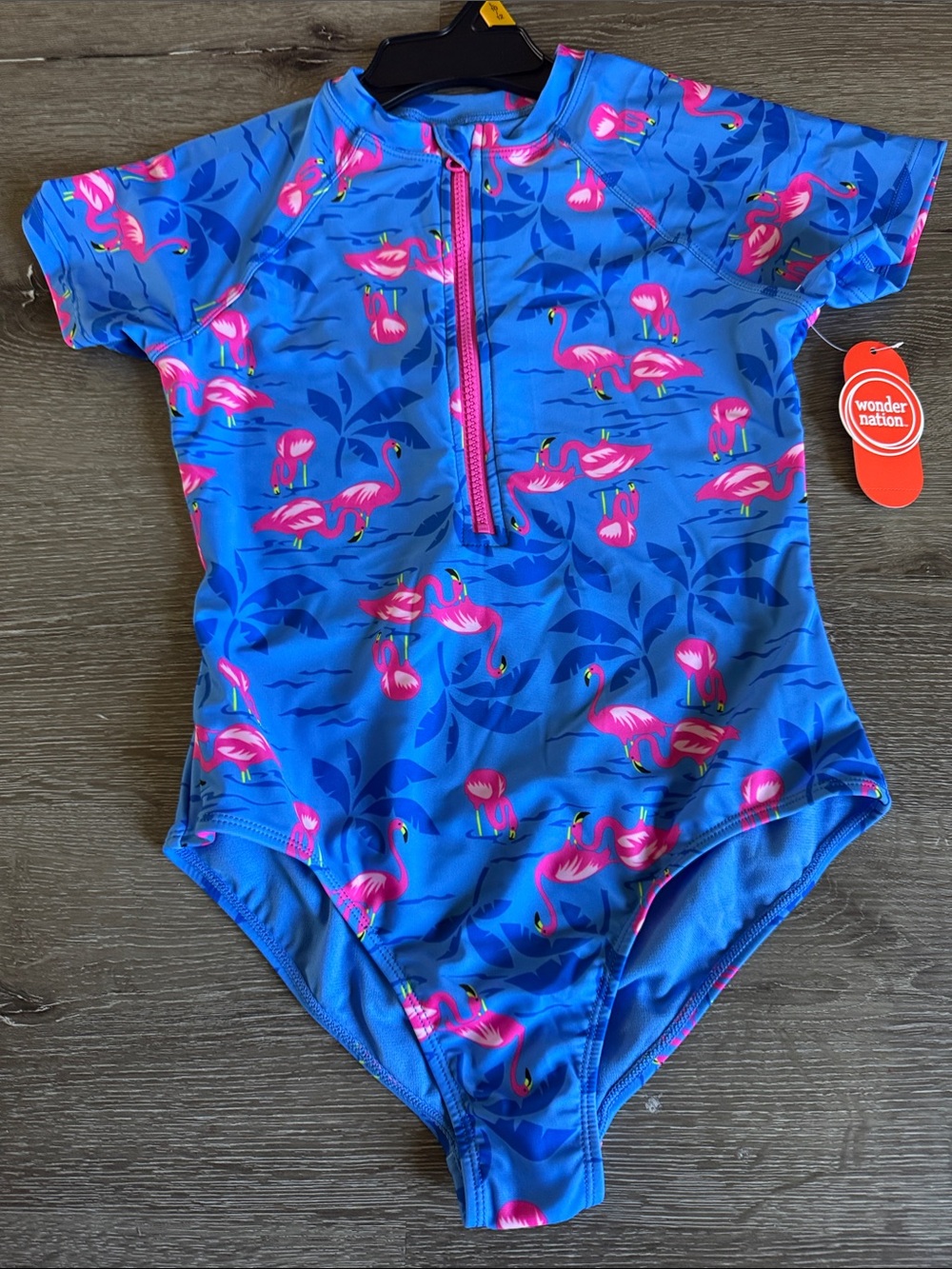 wonder nation Blue Short-Sleeve Flamingo Rashguard One-Piece